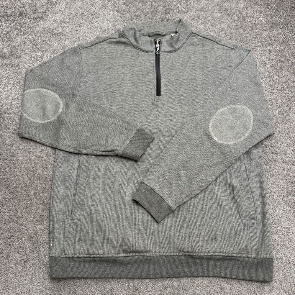 Linksoul Quarter Zip Pullover Sweatshirt Mens Large Gray Herringbone Elbow Patch